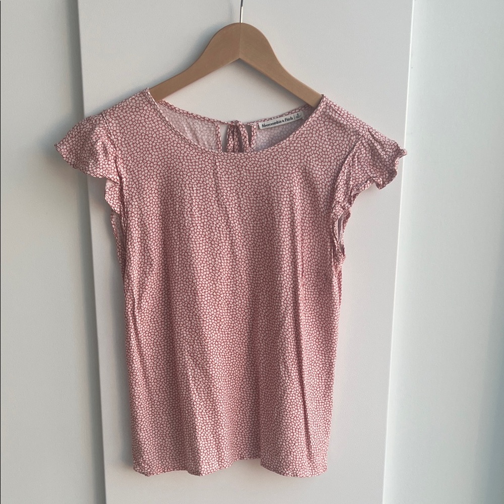 Abercrombie & Fitch Pink Floral Print Blouse with Flutter Sleeves